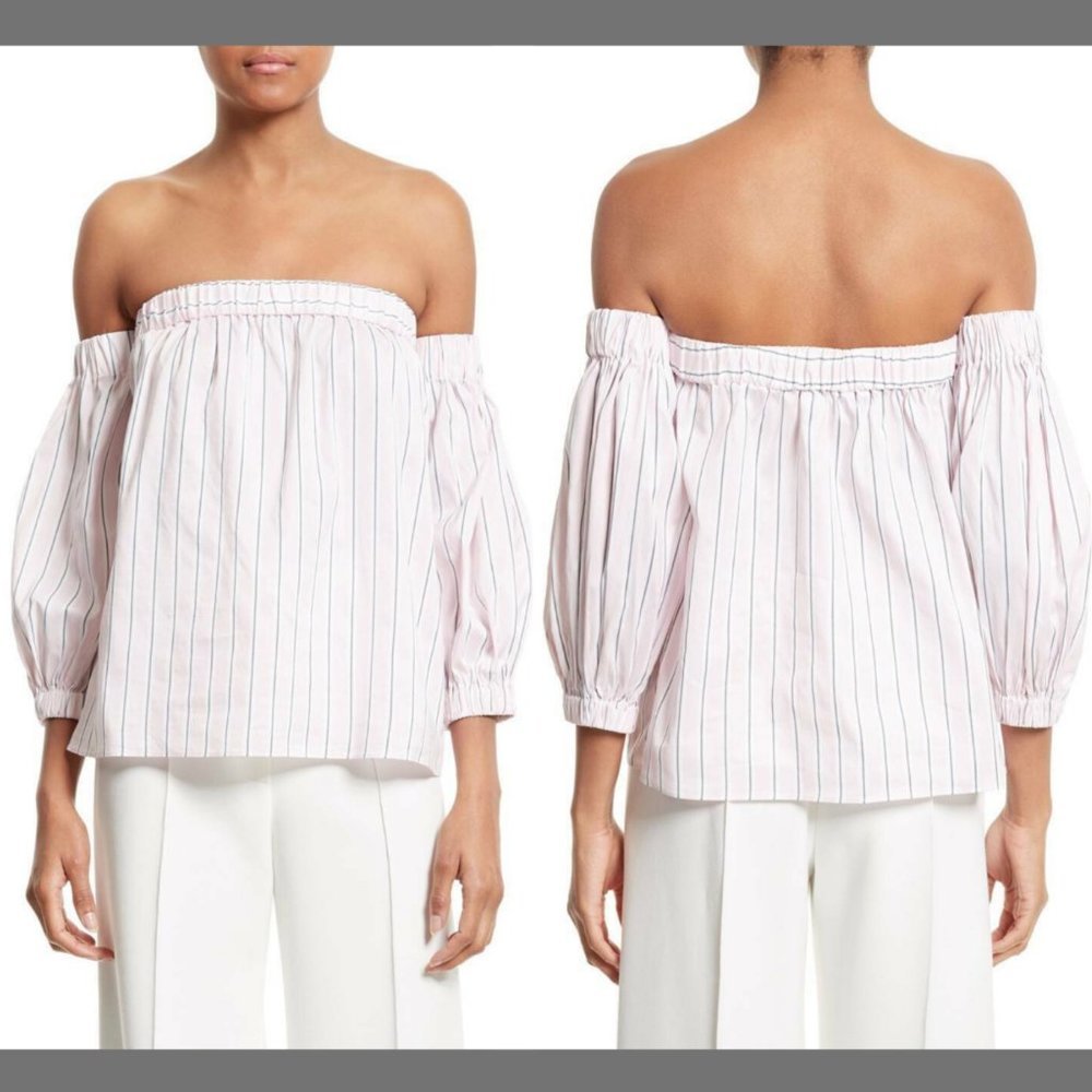 NWT MILLY Off Shoulder Stripe‎ Top in Blush/White [SZ Medium ]